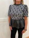 Chain Print Leather Trim Top