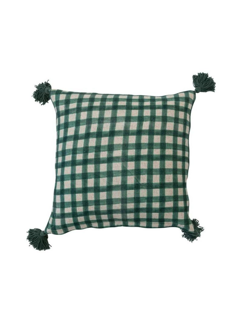 Green White Plaid Pillow
