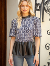 Chain Print Leather Trim Top
