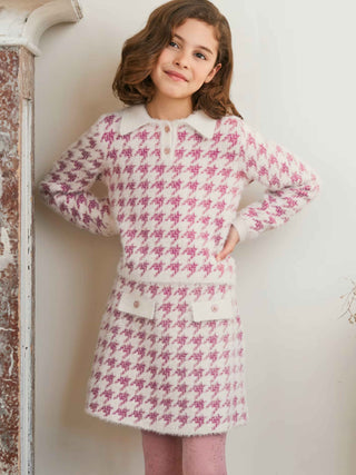 2pc Houndstooth Skirt Set - Big Girl