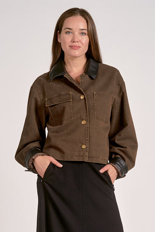 Cocoa Jacket with Leather Trim
