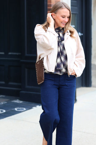 Cream Suede Zip Up Jacket
