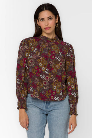 Arlene Red Sangria Floral Top