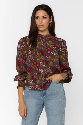 Arlene Red Sangria Floral Top