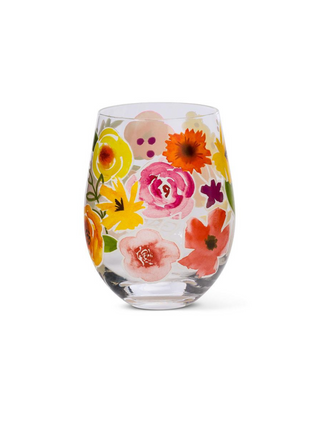 Bold Floral Stemless Wineglass