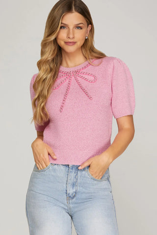 Bow-y Cute Sweater Pink
