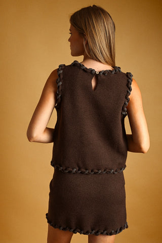 Brown Braided Knit Top