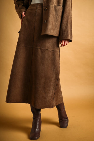 Brown Suede Straight Skirt
