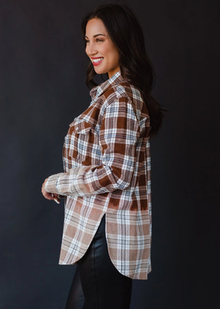 Brown, Black, Blue White Plaid Flannel