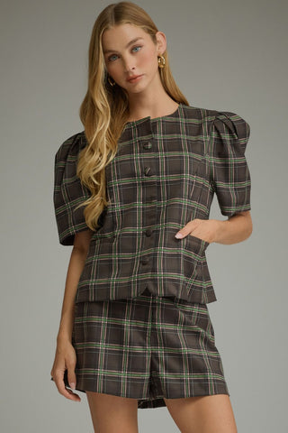 Cora Brown Plaid Top