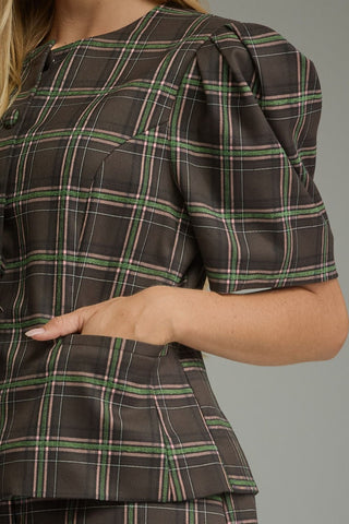 Cora Brown Plaid Top