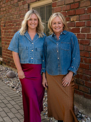 Cranberry Satin Midi Skirt