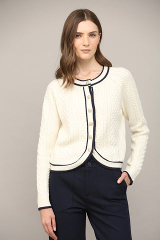 Cream Contrast Cable Cardigan