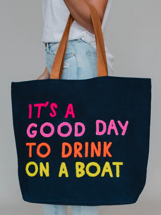 Drink On a Boat Tote - Navy