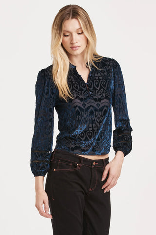 Eliza Velvet Mesh Top Sapphire