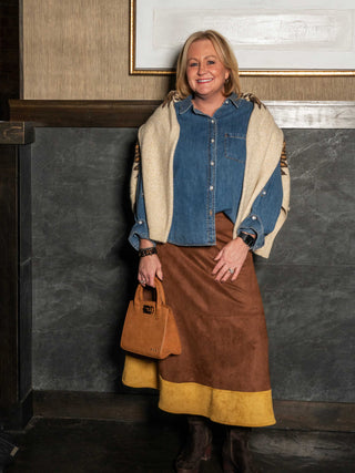 Faux Suede Flare Midi Skirt