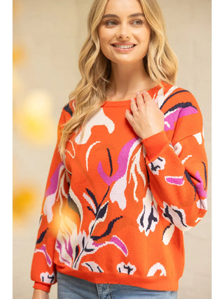 Floral Orange Sweater