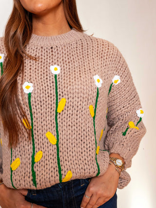 Flower Power Sweater - Taupe