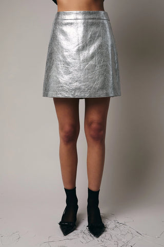 Foil Leather Mini Skirt - Silver