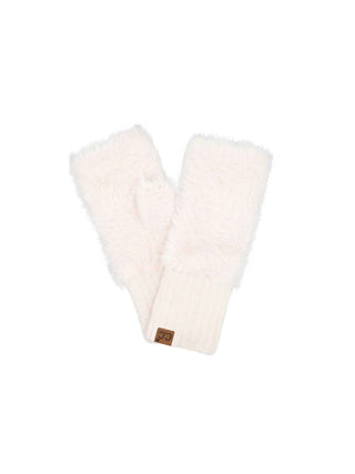 Fur Fingerless Gloves - Ivory