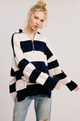 Half Zip Stripe Sweater