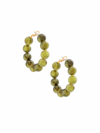 Iridescent Beaded Hoop - Olive