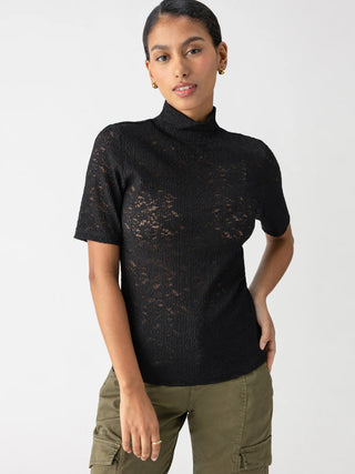 Lace Mock Neck - Black