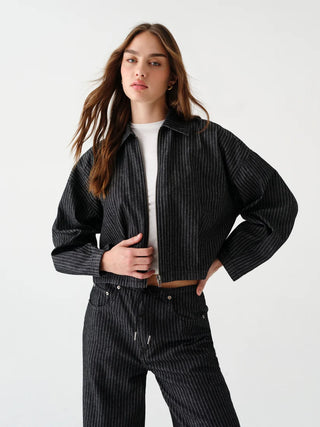 Lucky Bomber Jacket in Natural Pinstripe