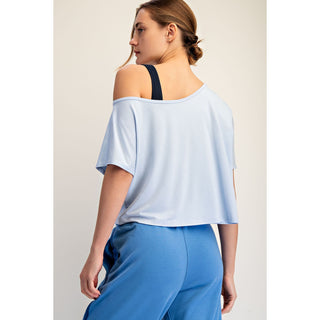 Mist Blue Cropped Off Shoulder