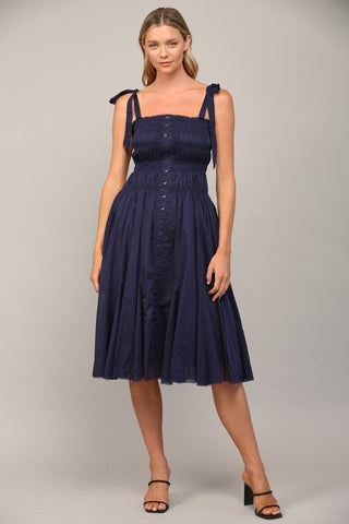 Navy Tie Shoulder Dress