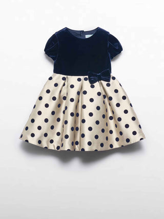 Navy Velvet Polka Dot Dress - Big Girl