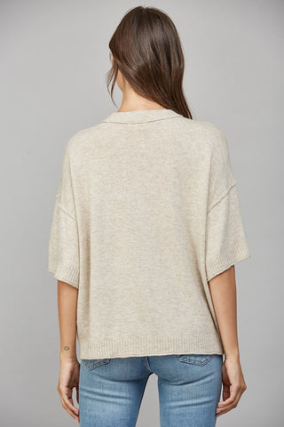 Oatmeal Cashmere Shoulder Sweater