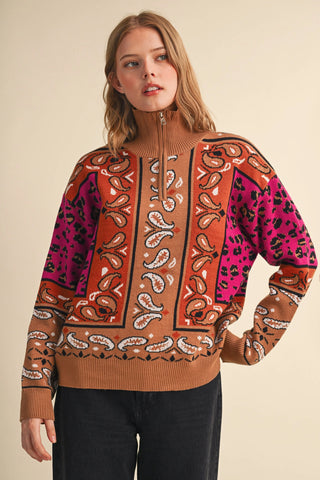 Paisley Knit Mock Neck