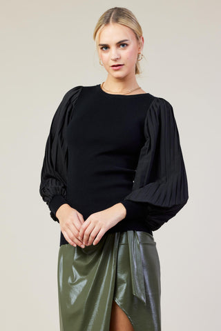 Pretty in Pleats Black Sweater