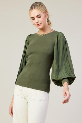 Pretty in Pleats Olive Sweater