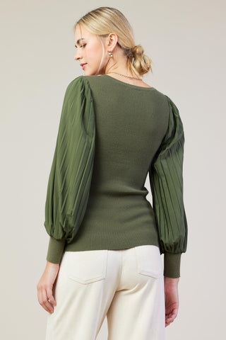 Pretty in Pleats Olive Sweater