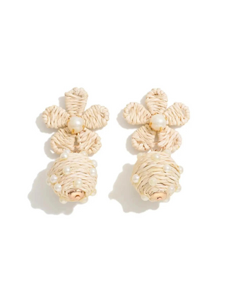 Raffia Flower Earrings - Ivory