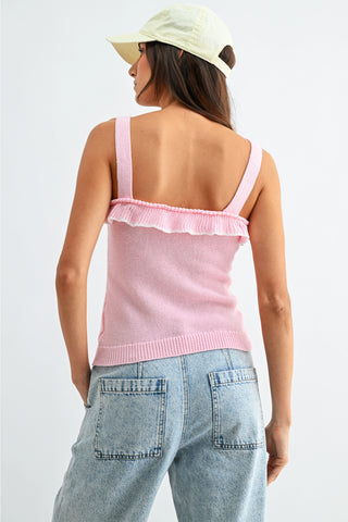 Ruffle Knit Pink Tank