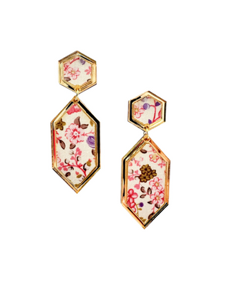 Spring Floral Hex Statement Earrings