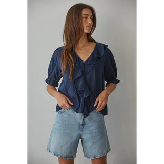 Stacy Woven Navy Short Sleeve