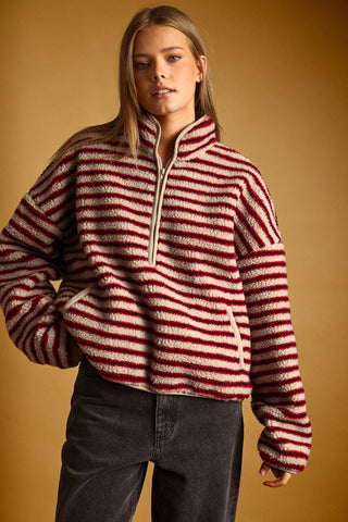 Stone/Red Sherpa Pullover