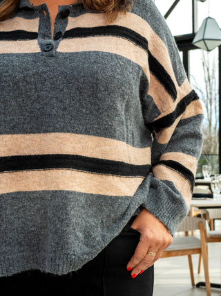 Striped Rugby Sweater - Charcoal