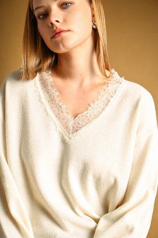 The Long Sleeve Lace Knit Top
