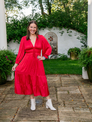 The Maggie Red Pleated Dress