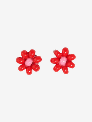 Tina Flower Stud Earrings - Tomato Red