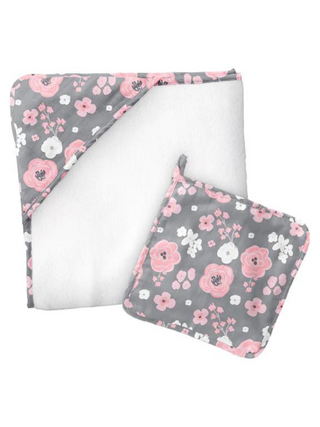 Towel/Washcloth Set - Charcoal Flower