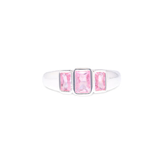 Tri-Stone Bezel Ring - Silver/Light Rose