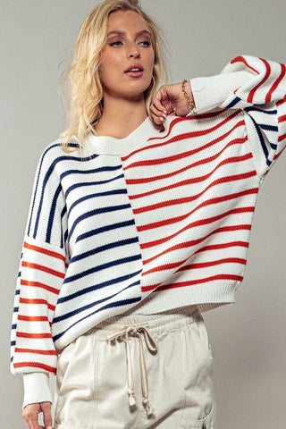 Two Sides Block Stripe Sweater