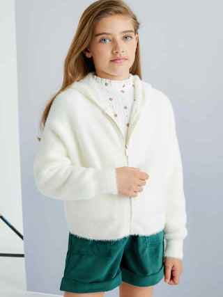 White Fuzzy Zip Sweater