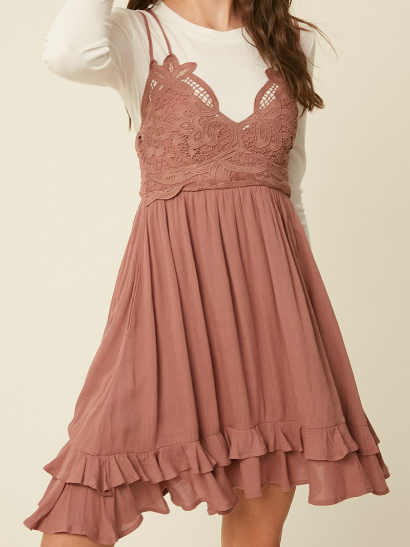 Boho Crochet Rose Slip Dress